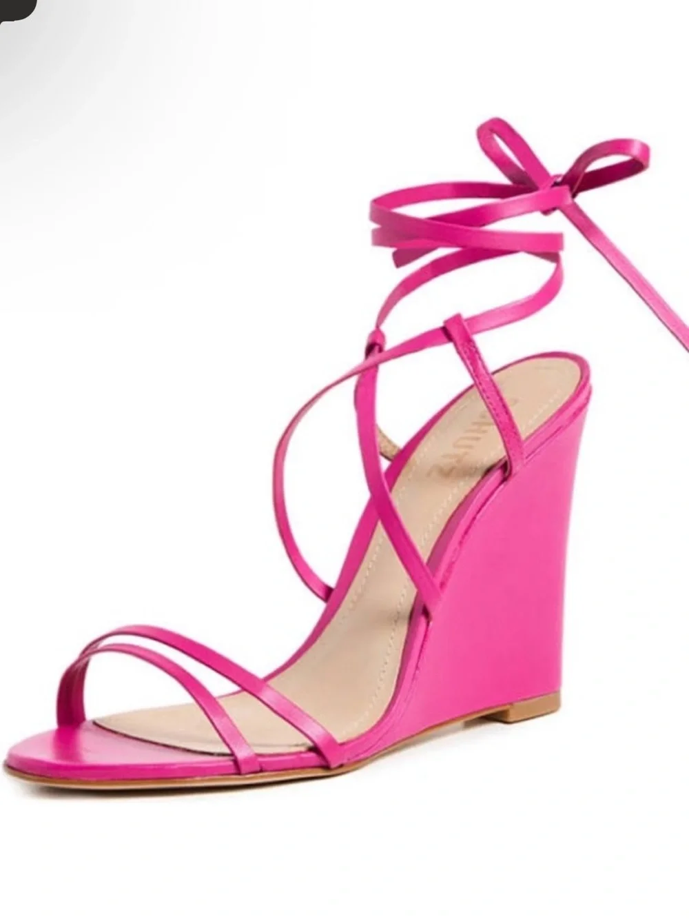 SCHUTZ DEONNE Hot Pink Strappy Wedge Sandal with Ankle Tie (22)